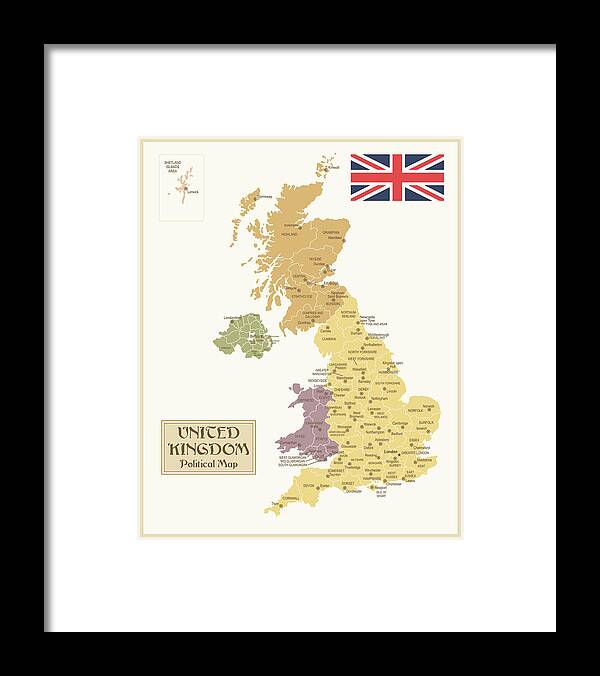 England Framed Print featuring the digital art Vintage Map Of United Kingdom by Pop jop