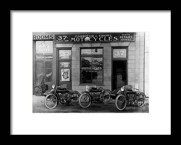 Vintage Motorcycle Dealership Framed Print featuring the photograph Vintage Motorcycle Dealership by Jon Neidert