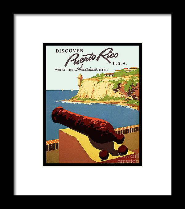 Vintage Puerto Rico Travel Poster Framed Print featuring the drawing Vintage Puerto Rico Travel Poster by Jon Neidert