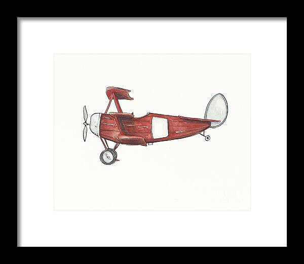 Vintage Framed Print featuring the painting Vintage Red and Gray Airplane by Annie Laurie