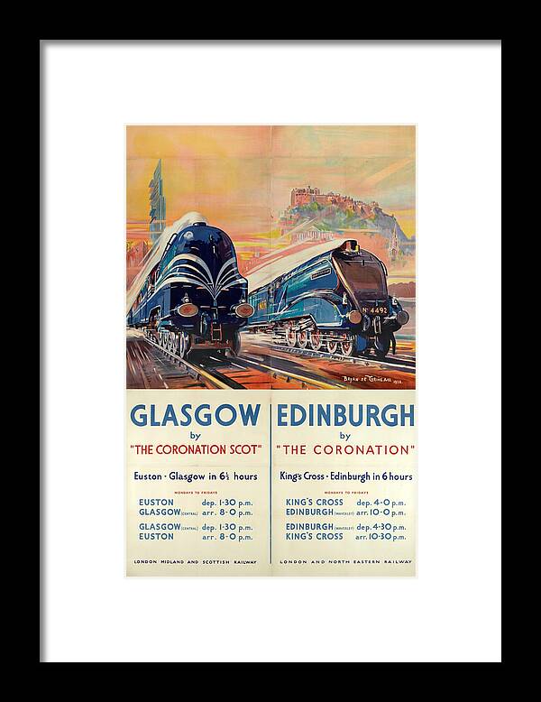Glasgow Framed Print featuring the digital art Vintage Train Travel - Glasgow and Edinburgh by Georgia Fowler