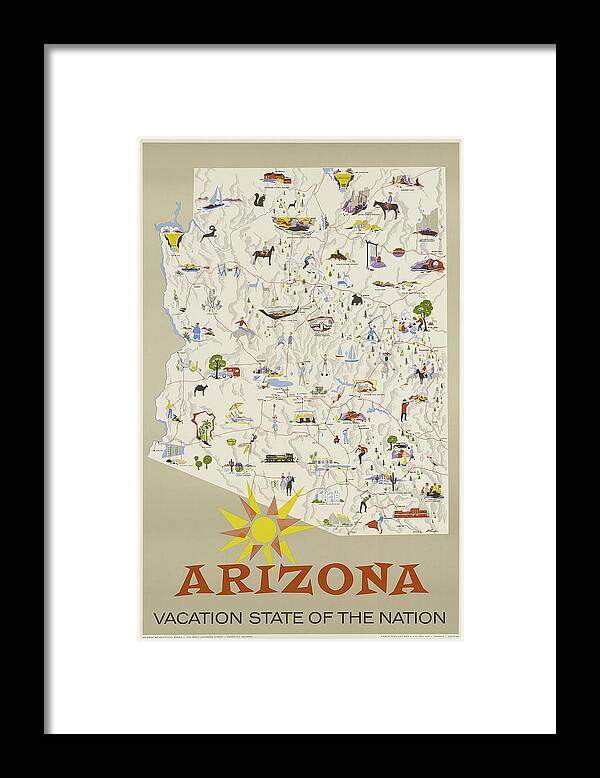 Arizona Framed Print featuring the digital art Vintage Travel - Arizona by Georgia Fowler