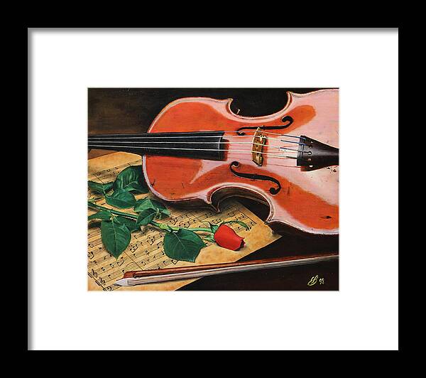 Still Life Framed Print featuring the painting Violin And Rose by Glenn Beasley
