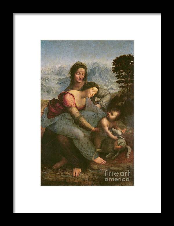 Leonardo Framed Print featuring the painting Virgin and Child with Saint Anne by Leonardo Da Vinci