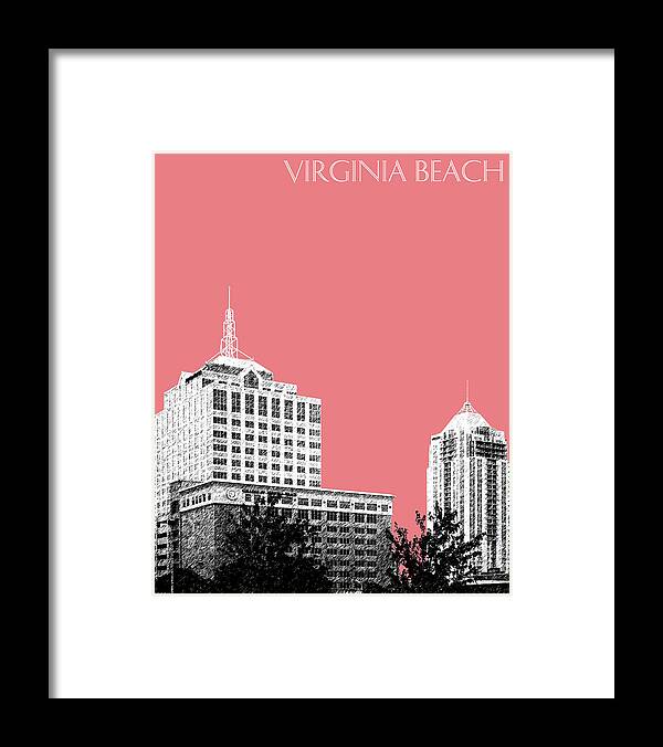 Architecture Framed Print featuring the digital art Virginia Beach Skyline - Light Red by DB Artist
