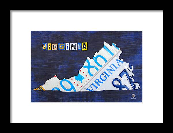 License Plate Map Framed Print featuring the mixed media Virginia License Plate Map Art by Design Turnpike