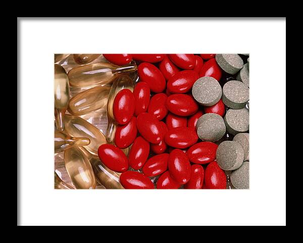 Assorted Framed Print featuring the photograph Vitamin Pills by Bonnie Sue Rauch