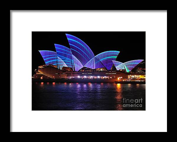 Photography Framed Print featuring the photograph VIVID SYDNEY by Kaye Menner - Opera House ... Blue Lines by Kaye Menner