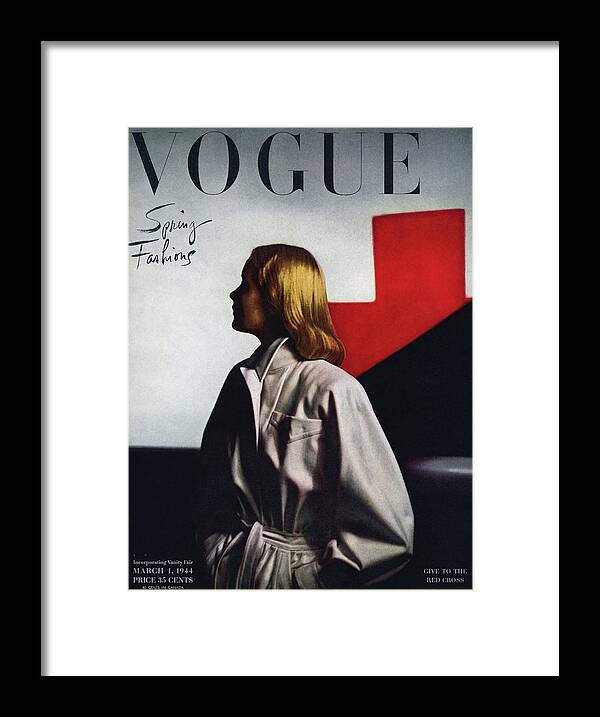 Fashion Framed Print featuring the photograph Vogue Cover Featuring A Model Wearing A White by Horst P. Horst