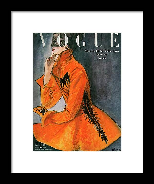 Fashion Framed Print featuring the photograph Vogue Cover Featuring A Woman In An Orange Coat by Rene R. Bouche