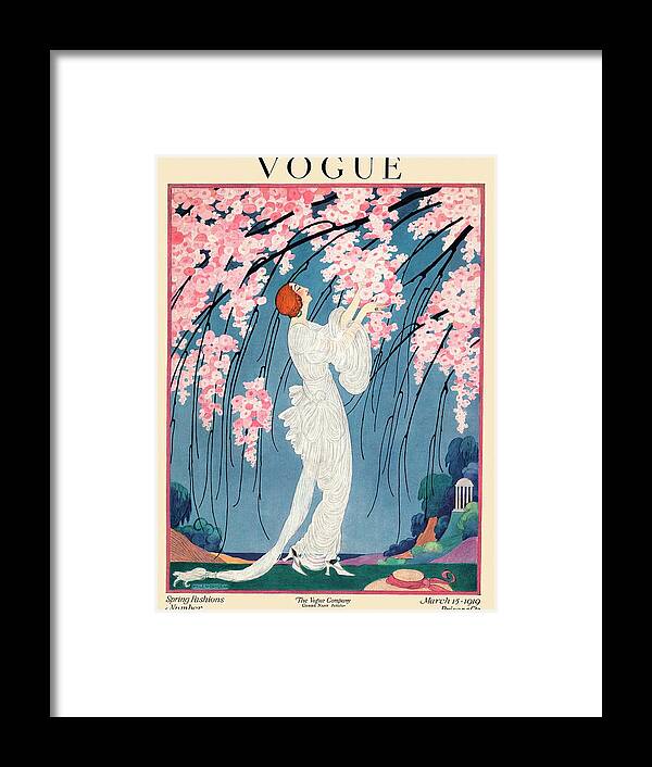 Illustration Framed Print featuring the photograph Vogue Cover Featuring A Woman Underneath A Cherry by Helen Dryden