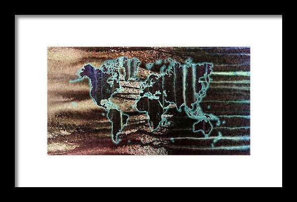 World Framed Print featuring the painting Volcanic Eruption World Map by Hakon Soreide