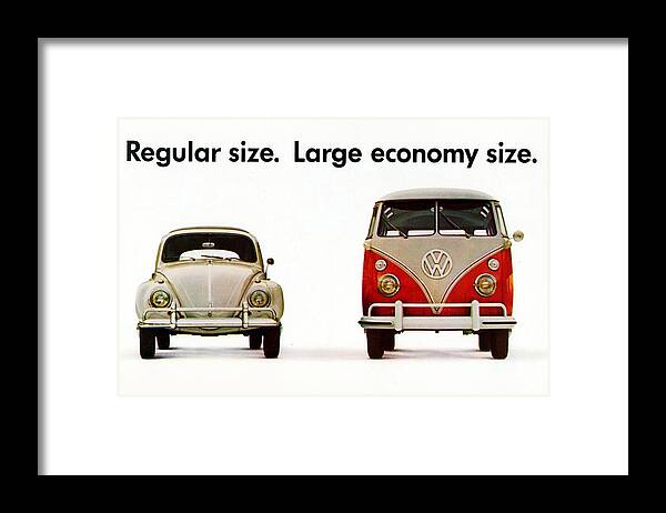 Regular Size Framed Print featuring the digital art Volkswagen 1960s Vintage Advert by Georgia Clare