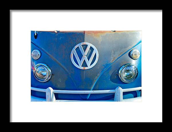Volkswagen Vw Bus Front Emblem Framed Print featuring the photograph Volkswagen VW Bus Front Emblem by Jill Reger