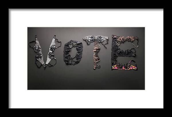 Democracy Framed Print featuring the photograph Vote Spelled With Bras by Shana Novak