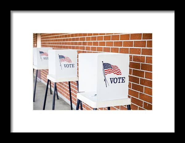 Polling Place Framed Print featuring the photograph Voting Booths with no people by Adamkaz