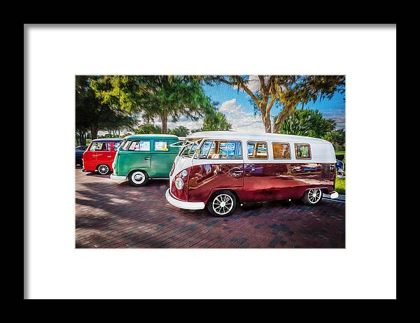 Flatbed Pickup Truck Framed Print featuring the photograph VW Bus Stop 1964 1961 1968 Vans Trucks Painted by Rich Franco