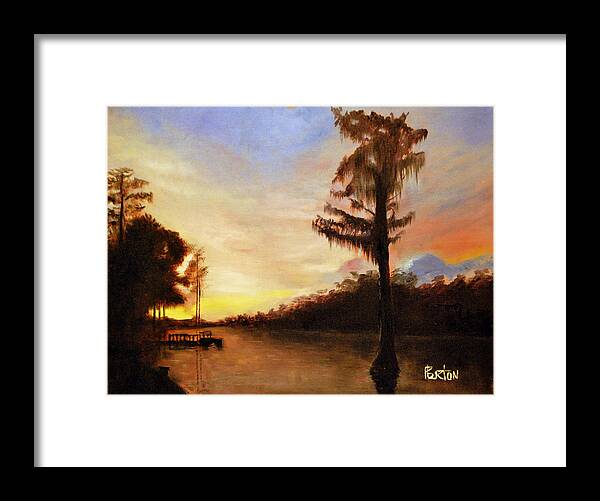 Landscape Painting From Memory And Photo Reference Framed Print featuring the painting Waccamaw Evening by Phil Burton
