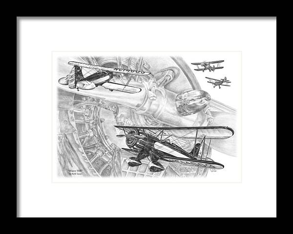 Waco Ymf Framed Print featuring the drawing Waco YMF - Vintage Biplane Aviation Art by Kelli Swan