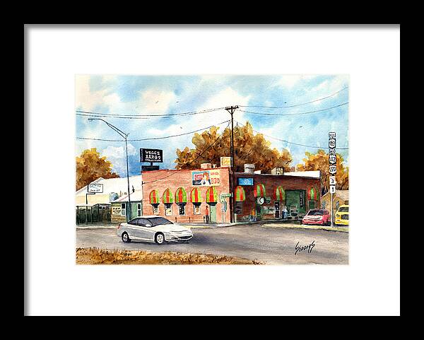 Restaurant Framed Print featuring the painting Wagg's B. B. Q. by Sam Sidders