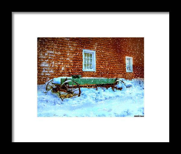 Wagon Framed Print featuring the digital art Wagon Cart in the Snow by Ken Morris