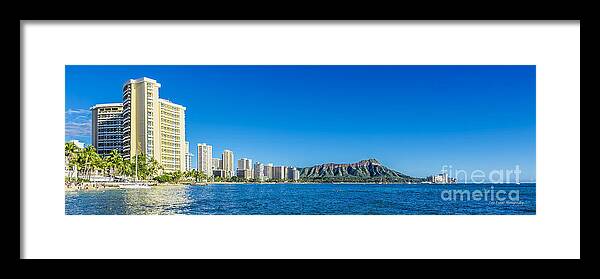 Diamond Head Framed Print featuring the photograph Waikiki and a Green Diamond Head State Monument by Aloha Art