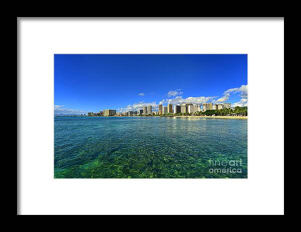 Waikiki Beach Framed Print featuring the photograph Waikiki Shoreline Emerald Water by Aloha Art