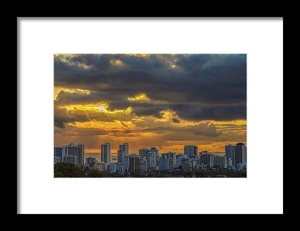 Blue Framed Print featuring the photograph Waikiki Sunset 1 by Leigh Anne Meeks