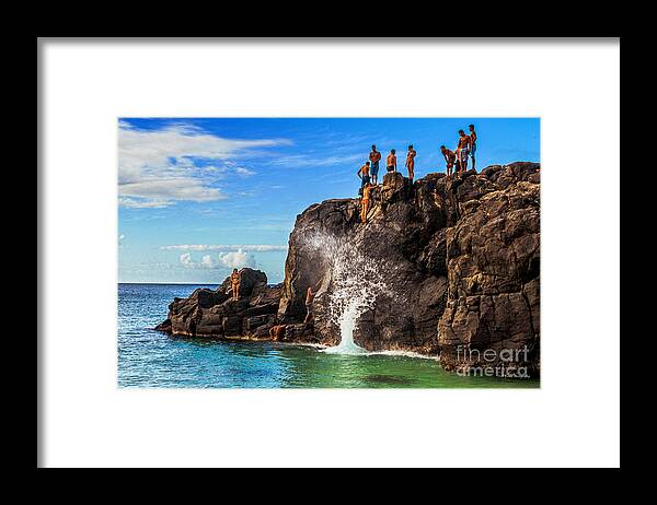 Waimea Bay Framed Print featuring the photograph Waimea Bay Rock Jumpers by Aloha Art