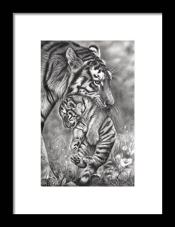 Tiger Framed Print featuring the drawing Wait 'Til Your Father Gets Home by Peter Williams