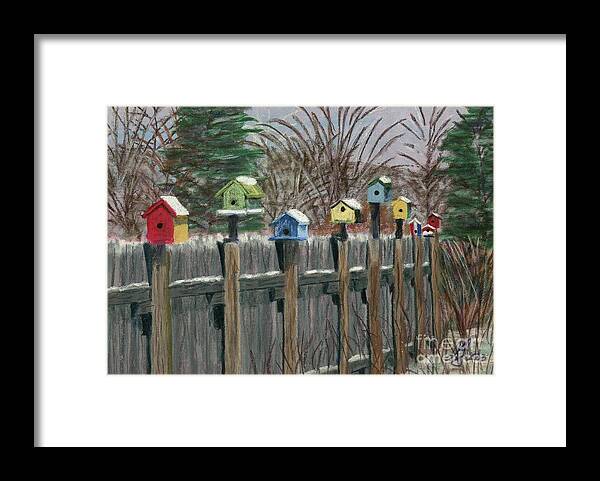 Birdhouses Framed Print featuring the pastel Waiting for Spring by Francois Lamothe