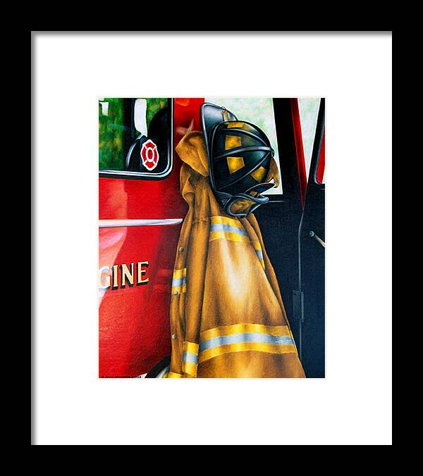 Firefighter Framed Print featuring the drawing Waiting for the Call by Jodi Monroe