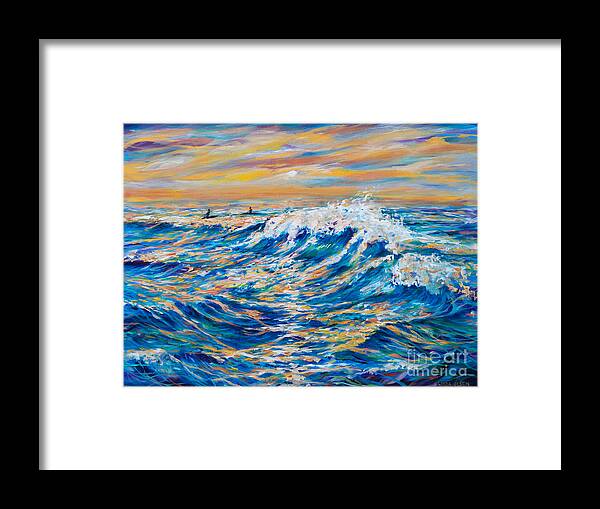 Surf Framed Print featuring the painting Waiting for the Last Wave by Linda Olsen