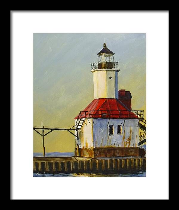 Lighthouse Framed Print featuring the painting Waiting For The Sunset by William Brody
