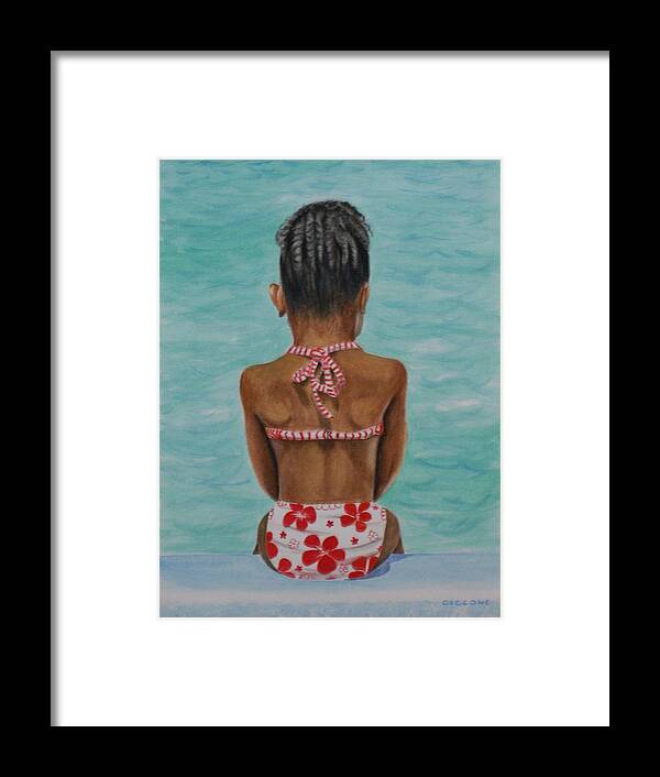 Children Framed Print featuring the painting Waiting to Swim by Jill Ciccone Pike