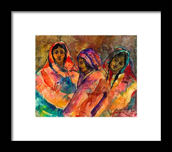 Indian Framed Print featuring the painting Waiting Women by Elaine Elliott