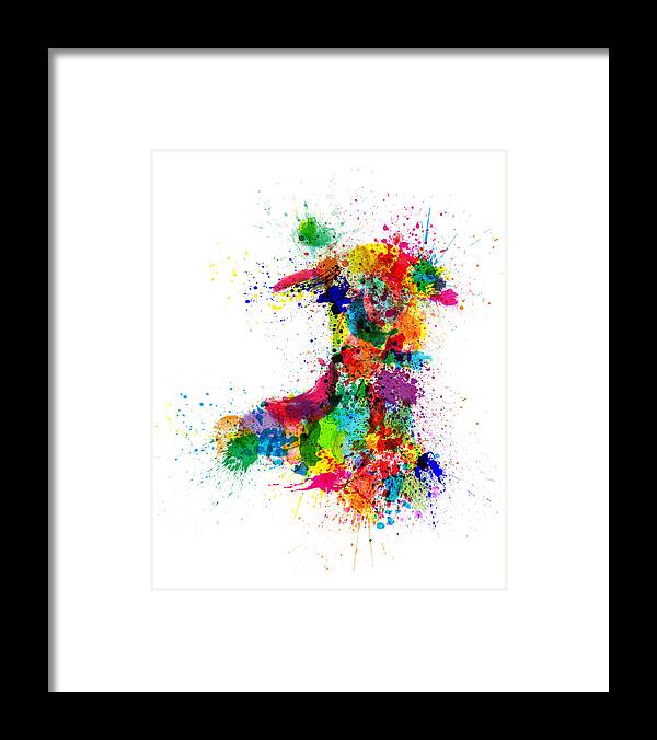 Wales Map Framed Print featuring the digital art Wales Paint Splashes Map by Michael Tompsett
