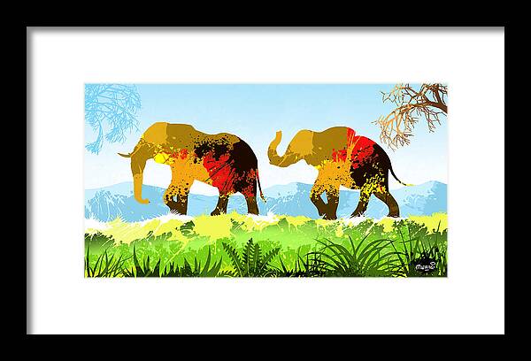 Elephant Framed Print featuring the digital art Walk With Me by Anthony Mwangi