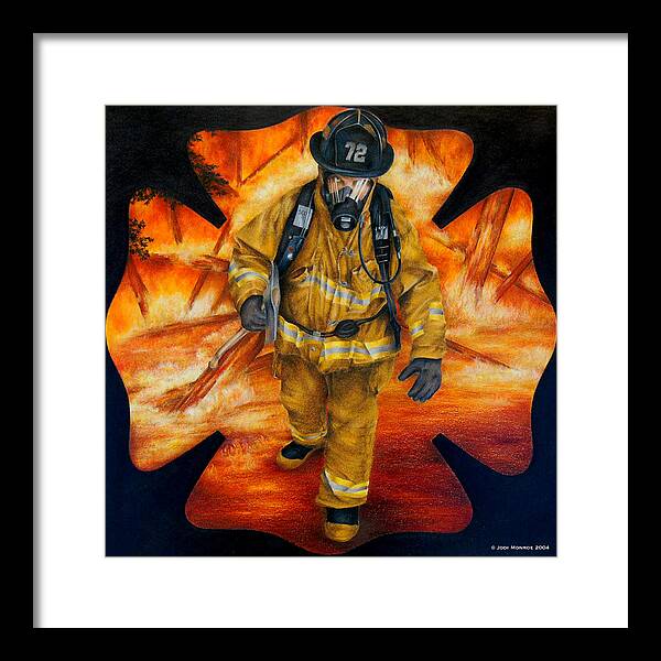 Firefighter Framed Print featuring the drawing Walking Out by Jodi Monroe