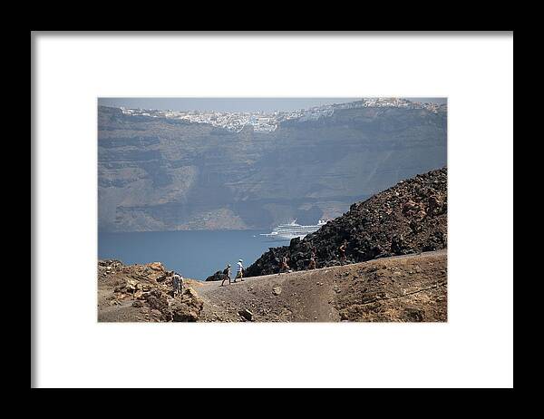 Santorini Framed Print featuring the photograph Walking the volcano's edge by Brenda Kean