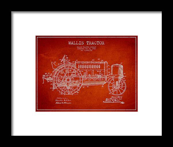 Tractor Framed Print featuring the digital art Wallis Tractor Patent drawing from 1916 - Red by Aged Pixel
