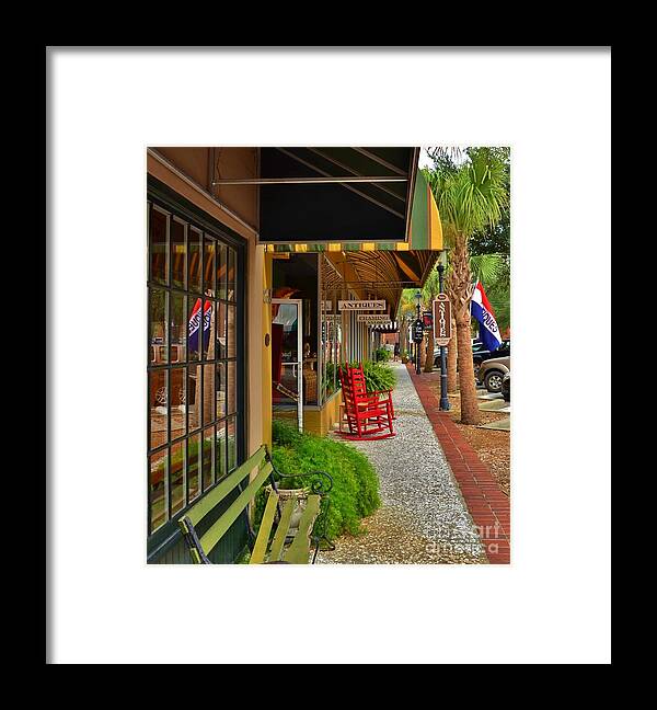 Red Framed Print featuring the photograph Walterboro SC Sidewalk by Bob Sample