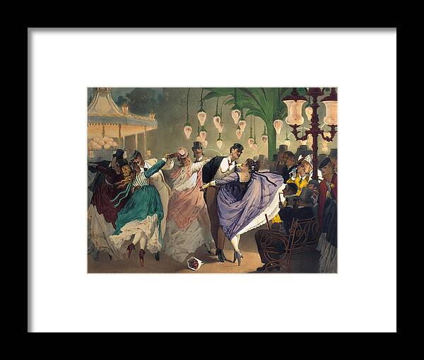 La Valse A Mabille Framed Print featuring the painting Waltz At The Bal Mabille by Philippe Jacques Linder