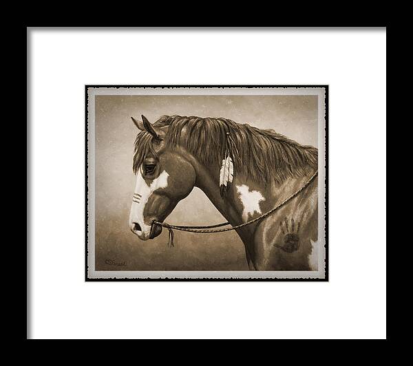 Horse Framed Print featuring the painting War Horse Old Photo FX by Crista Forest