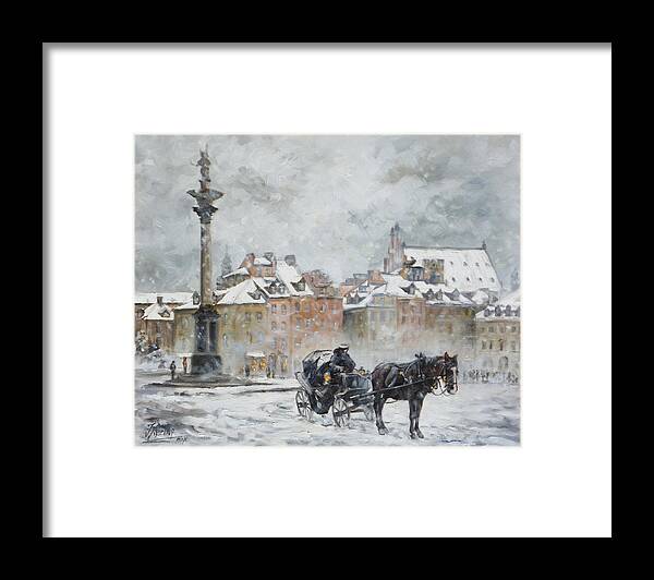 Warsaw Framed Print featuring the painting Warsaw - Old Town - Plac Zamkowy by Irek Szelag