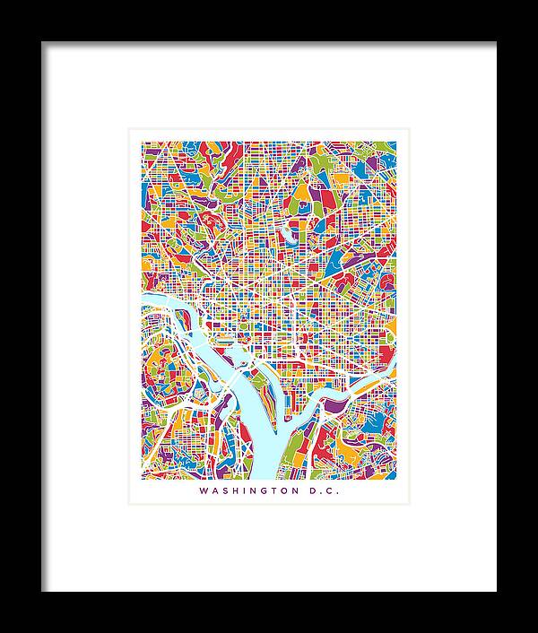 Street Map Framed Print featuring the digital art Washington DC Street Map by Michael Tompsett