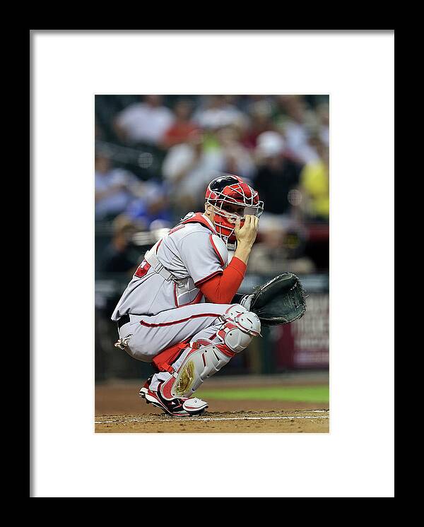 Baseball Catcher Framed Print featuring the photograph Washington Nationals V Arizona by Christian Petersen