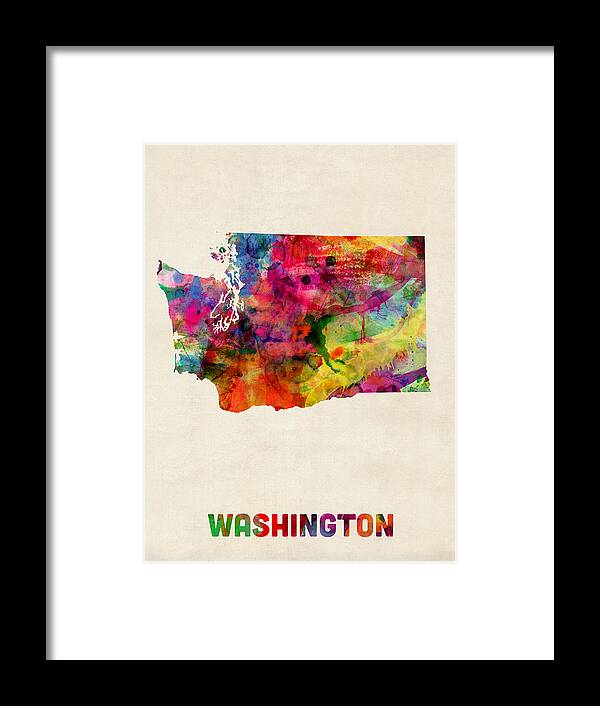 United States Map Framed Print featuring the digital art Washington Watercolor Map by Michael Tompsett