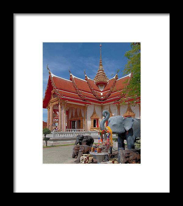 Scenic Framed Print featuring the photograph Wat Chalong Wiharn and Elephant Tribute DTHP045 by Gerry Gantt