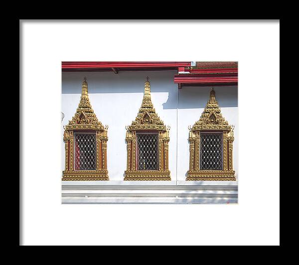 Scenic Framed Print featuring the photograph Wat Chumphon Nikayaram Phra Ubosot Windows DTHA0130 by Gerry Gantt